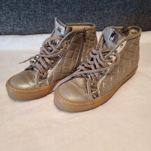 AGL Attilio Giusti Leombruni Quilted Leather High Top Sneakers, Taupe Metalic 38